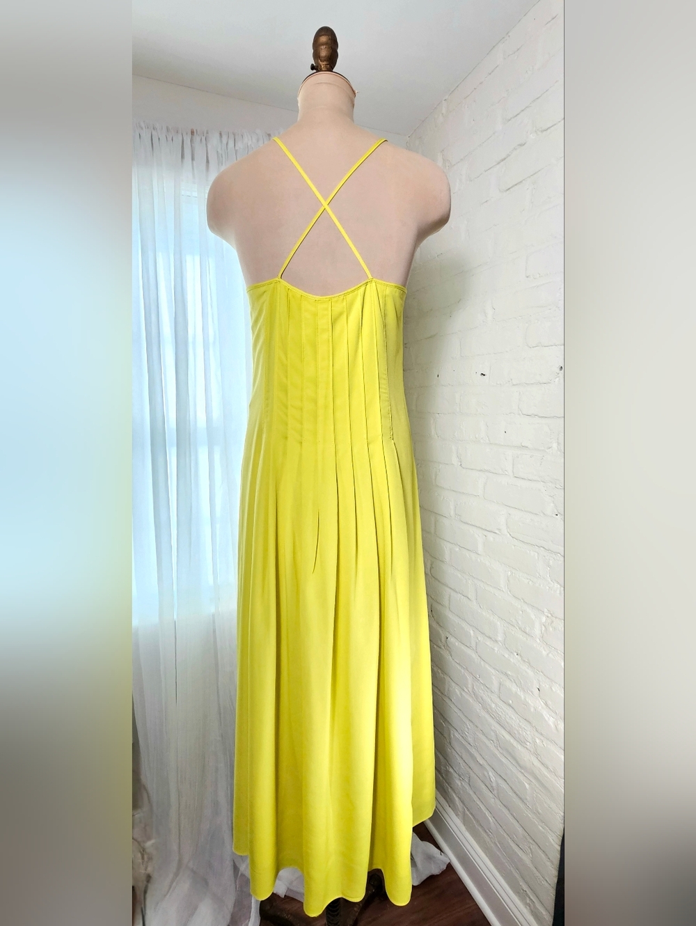 Banana Republic Pleated Midi Dress Size 14 NWT Yellow Strappy Summer Dress - Picture 2 of 14